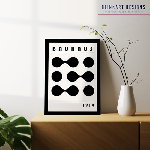Image of BLINKART Vintage Bauhaus Retro Geometric Aesthetic Poster Gallery | Colorful Wrap Framed For Home Office Studio Living Room Modern Art Studio Decoration Abstract Shapes | (d156) | 13x10 Inch