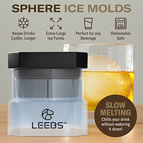 Sphere Ice Molds - 3 Pack Whiskey Ice Ball Mold - Silicone Freezer Press Ice Ball Maker Mold For Large Round Craft Whisky Ice Balls - Bourbon, Scotch, Old Fashioned, Cocktail Drinks - By Leebs #TOP3