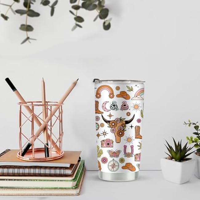 Western Gifts for Women Men, Cowgirl Accessories, Rodeo Birthday Party Decorations, Cowboy Party Favors, 20 Oz Stainless Steel Tumbler-Reusable & Leak Resistant