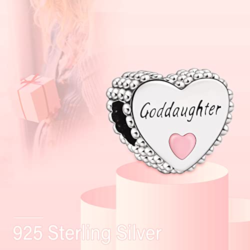 Goddaughter Heart Charms 925 Sterling Silver Bead with Pink Enamel for Bracelets2