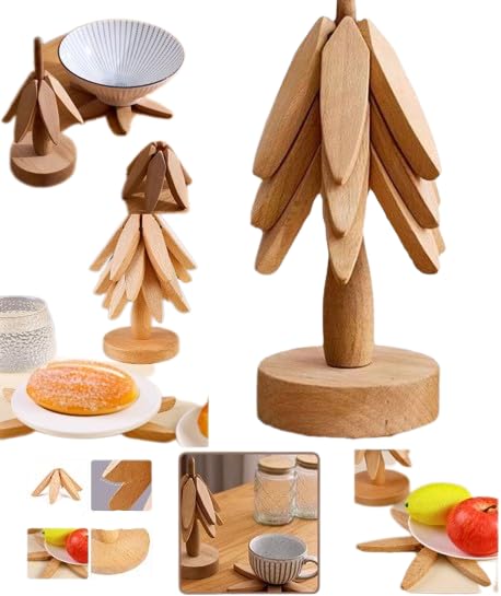 Tree Wood Coasters - Set of 3 Creative Table Mat, Heat Resistant Pot Mat, Cup Mat, Heat Insulation Mat for Home, Kitchen, and Dining, Tree Design Wooden Coasters for Table Decoration, （Burlywood）