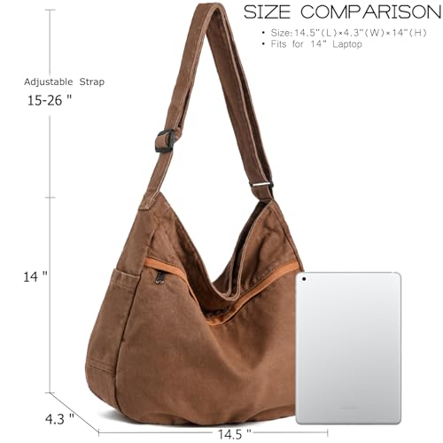Image of Canvas Hobo Crossbody Shoulder Tote Bag for Women and Men Large Purse Messenger Bag Travel Work Shopping
