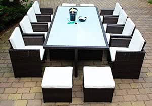 Ragnarök Polyrattan Essgruppe - 12 Personen Set Mit Tisch & ESG Glas