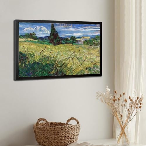 Toile champ de blé vert paysage cyprès tableau moderne 20x30cm