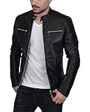 Prestige Homme Herren Bikerjacke Schwarz mit gesteppten Bereichen - Slim Fit Biker Jacke Kunstleder Motorrad Jacke
