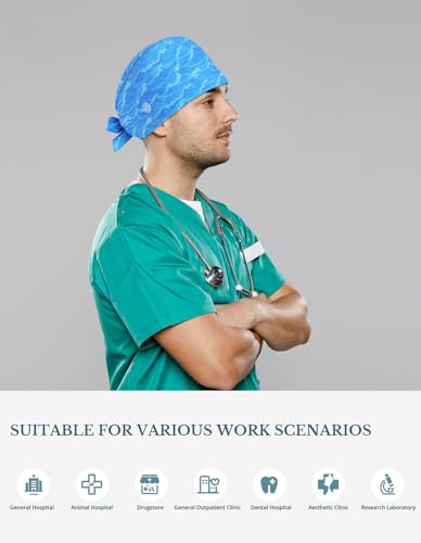 Image of Scrub Caps for Men and Women with Buttons, Classic Surgical Caps | Double-Sided Printed, Adjustable,Long Hours, Sweatbands, Fabric Help Reduce Static Buildup