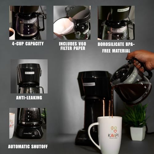 Image of Kaapi Solutions 4 Cup Coffee Maker, Drip Brew Machine with V60 Filter, Compact & Easy to Use, Black