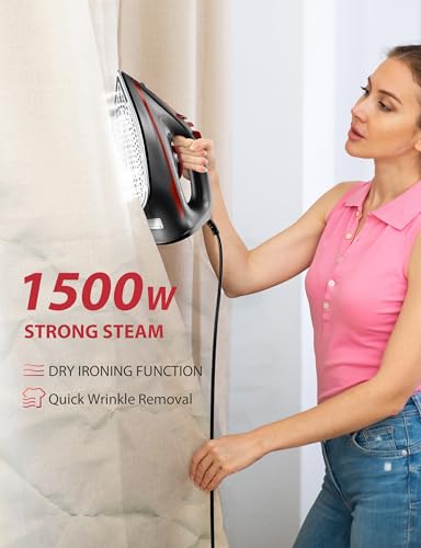Image of Sundu Steam Iron for Clothes with Rapid Heating Ceramic Coated Soleplate, 1500W, Auto-Off Safety, Burst of Steam, Self-Clean, Anti-Calc