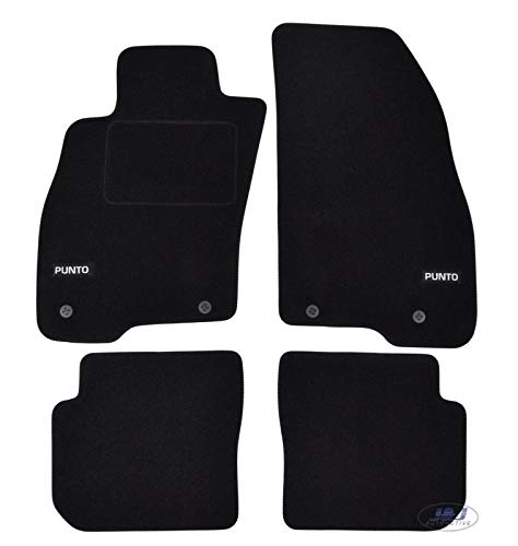 J&J AUTOMOTIVE | Logo Tapis De Sol Noir Velours sur Mesure pour Punto 3 2012-2018, Ajustement précis, Base Antidérapante, Renforcée dans la Zone de la Pédale