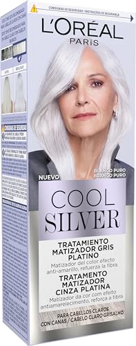 L'Oréal Paris Cool Silver Tratamiento Matizador Gris Platino, Tono Blanco Puro, Para Cabellos Claros Con Canas. Tinte coloración de pelo sin amoníaco