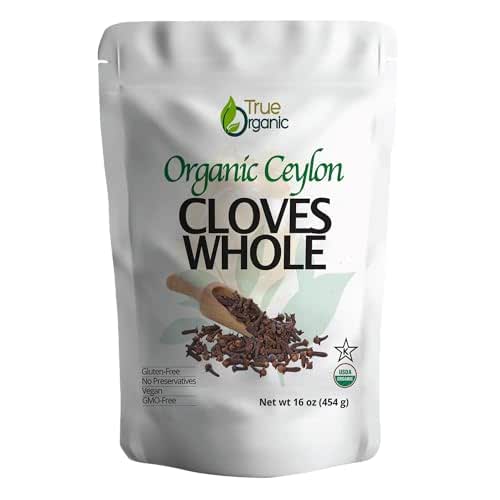 True Organic Ceylon Cloves Whole, 1 lb, Premium Grade, USDA