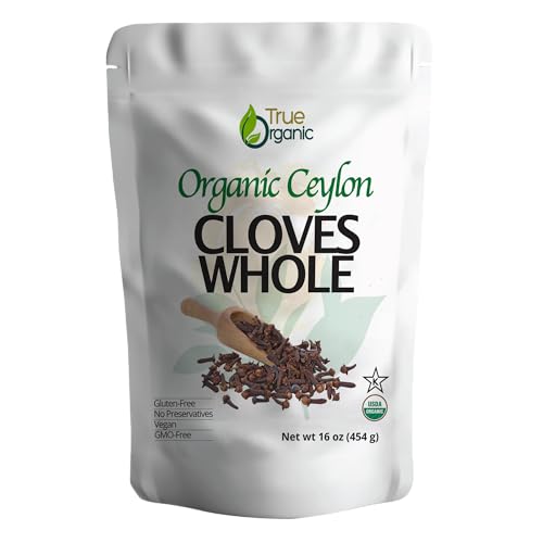 True Organic Ceylon Cloves Whole, 1 lb, Premium Grade, USDA Organ...