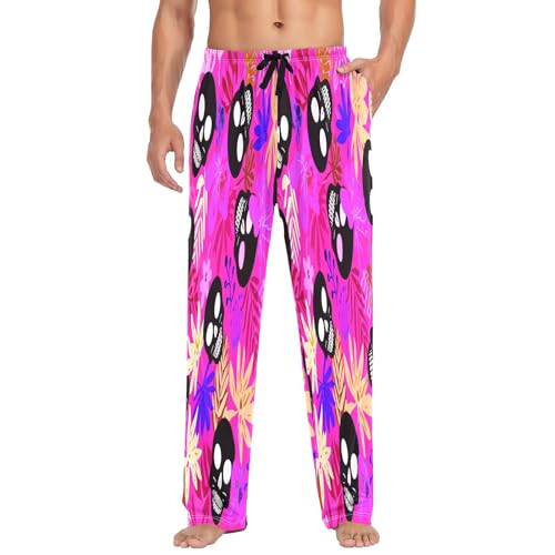 Qilmy Skull And Leaves Men's Cotton Pajama Pants, Lightweight Lounge Sleepwear with Drawstring and Pocket - Main Image