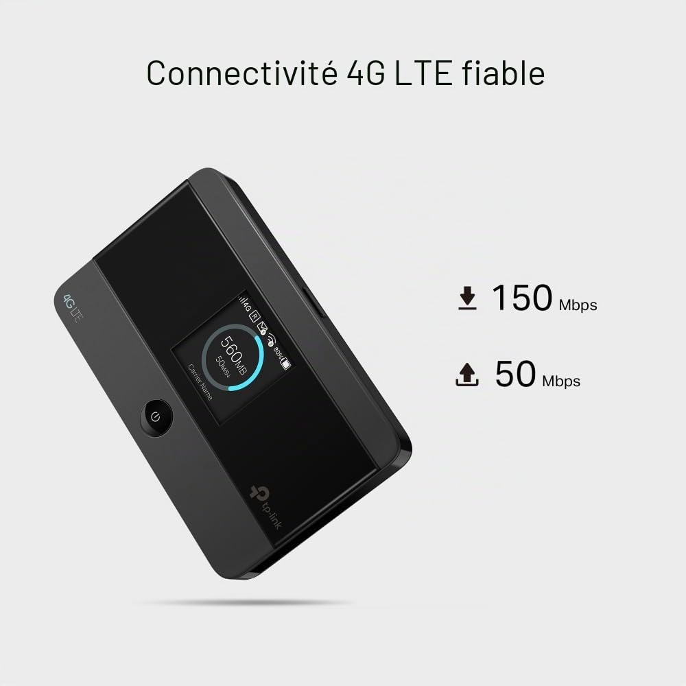 TP-Link Routeur Wi-FI Mobile M7352 4G LTE jusqu'à 150 Mbit/s, écran LCD Couleur, Batterie 2100 mAh (jusqu'à 10 Heures d'autonomie), connecte jusqu'à 10 appareils simultanément