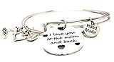ChubbyChicoCharms I Love You to The Moon and Back with Hearts Adjustable Wire Bangle Charm Bracelet Set