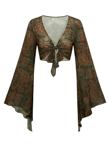 BEAUDRM Cardigã feminino hippie com estampa de paisley, blusa de ...