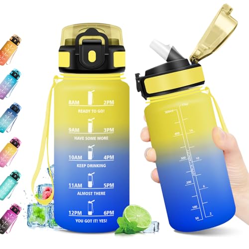 Borraccia 500ml, Bottiglia con Marcatori Temporali, Borraccia con Cannuccia, Bottiglia Acqua Riutilizzabile, Borraccia...