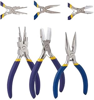 BENECREAT 3 Pieces Jewelry Plier Tool Set, 6 in 1 Bail Making Looping Pliers Double Nylon Jewelry Pliers and Chain Nose Jewelry Pliers for DIY Beading Craft Making Project