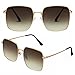 HENGOSEN Elegant Oversized Square Sunglasses for Women and Men Polarized Gradient Sun Glasses Metal Frame with 100% UV Protection (Gold/Gradient Brown)