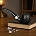 Joyoldelf Smoking Pipe, Bent Wooden Tobacco Pipe with Gift Box, Oak Tobacco Pipes for Smoking with Foldable & Stainless Steel Pipe Stand, 9mm Pipe Filter and Smoking Accessories