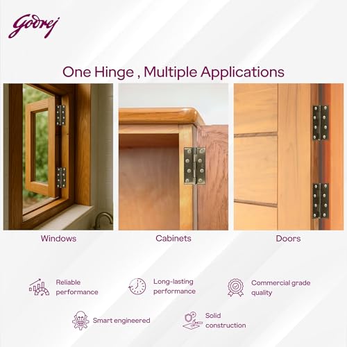 Image of Godrej Door Fittings | 4 inch x 14 Gauge Plain Joint Door Butt Hinges (Pack of 1, 5 Pcs /Pack) | Antique Brass Finish, Smooth Operation | 4 Holes Kabza for Home Main Door, Bedroom | 1 Yr Warranty