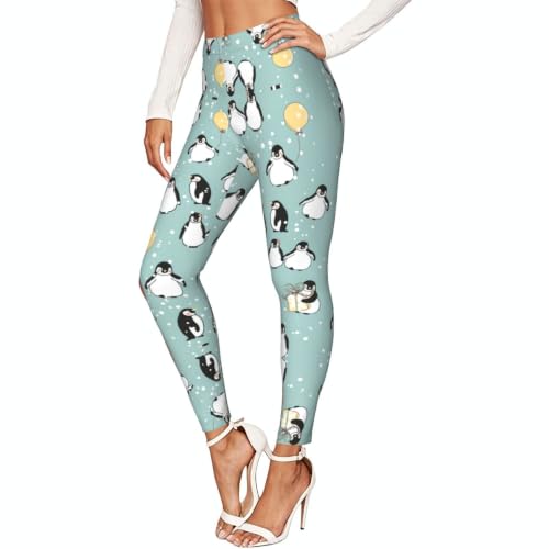 Leggings de compresión suaves para mujer con estampado de pingüino y copo de nieve
