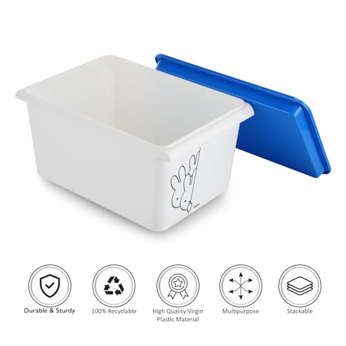 Image of Nayasa Lego Print Stack N Store Plastic Storage Boxes with Lid & Side Handle | Multipurpose Storage Stackable Box | Strong and Durable | Set of 3, 5 L & 12 L | Small + Big | Blue