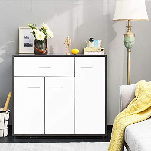 TANGZON 3 Door Large Drawer Sideboard, Wooden Storage Cabinet with Adjustable Shelf & Non-Slip Feet, Freestanding Cupboard Server Buffet Table for Living Room, Kitchen, Bedroom and Hallway
