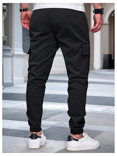 OYOANGLE Men's Jogger Cargo Pants Elastic Drawstring Waist Outdoor Work Trousers2