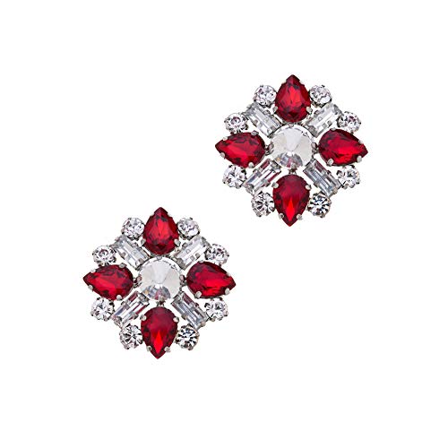 Boucles de chaussures en cristal femme rouge clip strass brillant 4.2cm