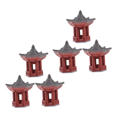 OFFSCH 6pcs Miniature Zen Pavilion Statues for Garden Decoration Realistic Pagoda Models for Landscape and Aquarium Ornaments Bonsai Accessories Roof Design
