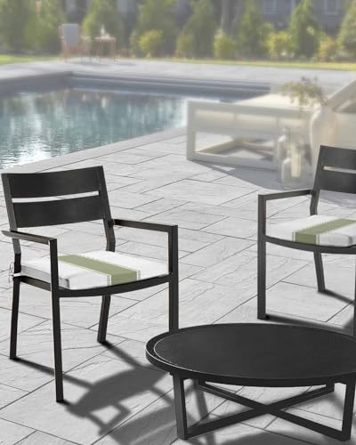 Edwiinsa Sage Green Stripes Indoor/Outdoor Seat Cushions Cover,Waterproof Patio Chaise Lounge Cushion Cover for Beach Pool Side Chair Cushions 24x24x2 Pieces Geometric Pure Solid Color