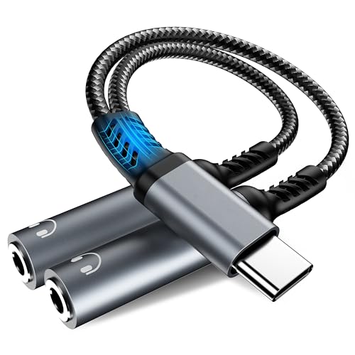 ZOOAUX PRO USB C to 3.5mm Headphone Splitter, Type C to Dual 3.5mm Female Headphone Jack Adapter, Hi-Res Stereo Audio Sharing Y Cable for iPhone 17/16/15, Galaxy S25/S24/S23/S22, Pixel 4/3 XL