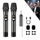 Microphone sans fil, système de microphone sans fil UHF avec deux microphones à main sans fil et récepteur...