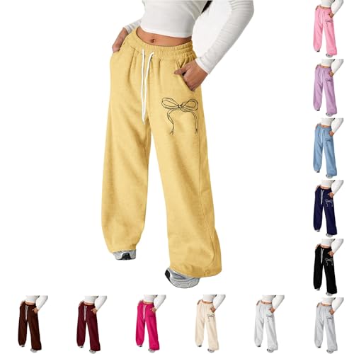Bowknot Baggy Sweatpants for Teen Girls Lightweight Drawstring Wide Straight Leg Athletic Joggers Pants with Pockets