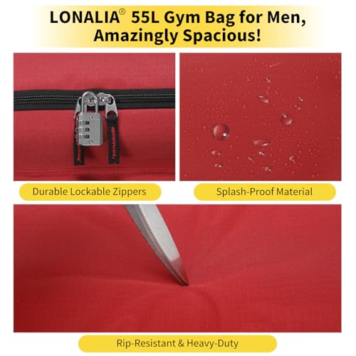 55L Large Gym Duffle Bag for Men - 22 inch Men's Sports Bag Heavy Duty Duffel Bag(Red)3