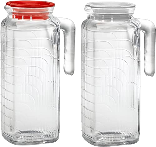 Bormioli Rocco Gelo Glass Jug 2 Piece Set with Red and White Lid