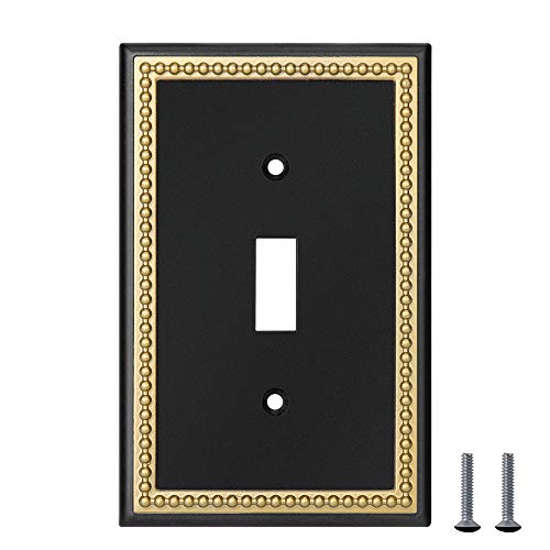 Pearled Frame Decorative Wall Plate Switch Plate Outlet Cover (Single Toggle 2PK, Black & Dark Golden) by Henne Bery - Image 6
