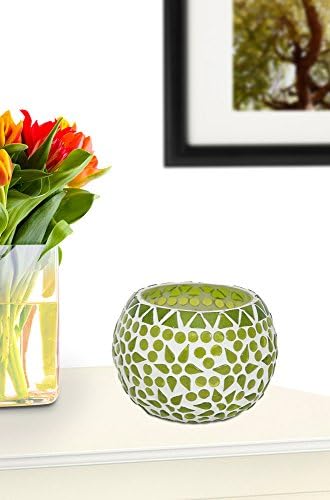 Cratly Candle Holder/Tea Light Holder/Table top Candle Holder/Mosaic Glass Candle Holder for Office Home Crack Glass Design 3.5x3.5x3.5 inch