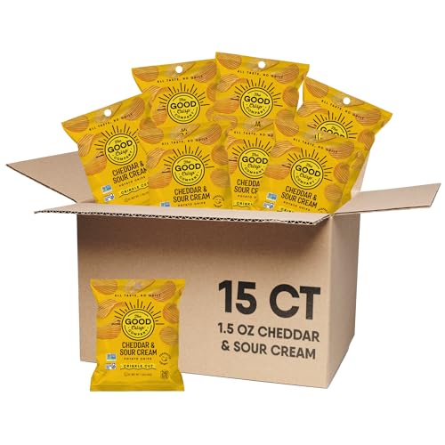 The Good Crisp Company, Cheddar Sour Cream Crinkle Cut Potato Chips, 1.5 Ounce Bags, Pack of 15