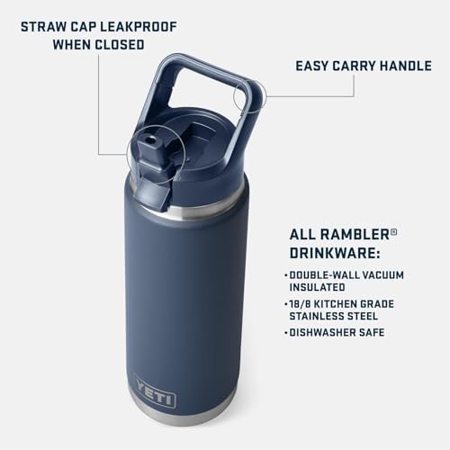 YETI Rambler 26 oz Bottle, Vacuum Insulated, Stainless Steel with Color Matching Straw Cap, Olive/King Crab Orange
