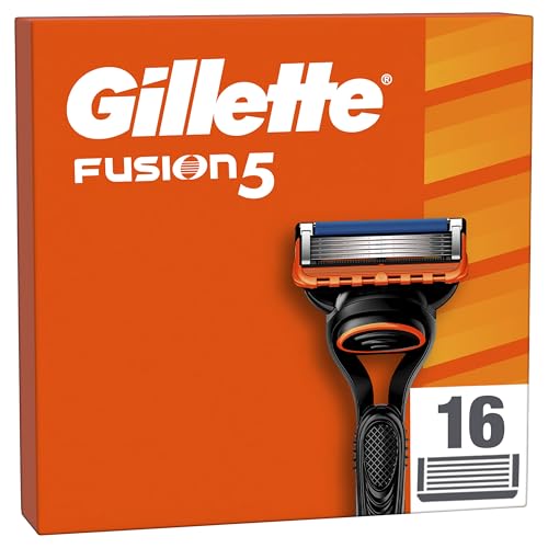 Gillette Fusion5 Rasierklingen,16 ORIGINAL Ersatzklingen, Rasierer Klingen mit größerem Gleitstreifen für ein sanftes Gleiten und 5 Klingen für eine unglaublich gründliche und komfortable Rasur