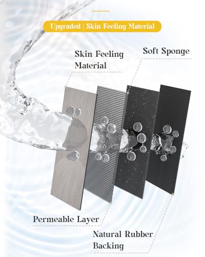 MontVoo -Bath Mat-Non Slip Thin Bathroom Rugs Fit Under Door- Quick Dry Absorbent Faux Suede Surface Grey Bathroom Floor Mats-Shower Rug for in Front of Bathtub Shower Grey & Beige 17x27.5