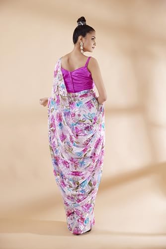Image of Garden Vareli Summer Roganza Viscose Brasso Floral Print Saree with Unstitched Blouse Piece