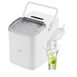 Upstreman White Ice Maker Machine, Ice Ready in 6 Mins, Portable Small Ice Cube Maker with Basket & Scoop, Self-Cleaning, 12kg/24h, 2 Bullet Ice Sizes Making for Home, RV, Office, Countertop, BI12