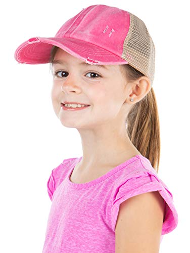 Image of Funky Junque Girl's Criss Cross Hat Messy Bun High Ponytail Kids Baseball Cap