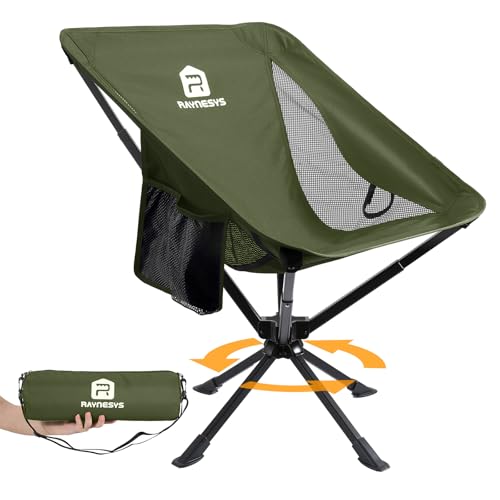 Image of Raynesys Portable Camping Chair 1 Pack, 8 Seconds Quick Setup Folding Camping Chair, Flexible 360 Rotation, 3.8Lb Lightweight Travel Chairs for Easy Carry to Hiking, Sporting, Beach, Army Green