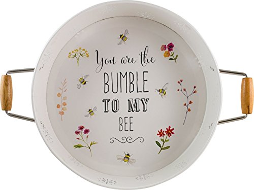 Image of English Tableware Co. Bee Happy Round Enamel Steel Deep Serving Tray with Wooden Handles