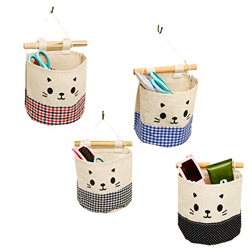 YJDQYGSNJ Étagère Suspendue Pliable,Coton Et Lin Armoire Meuble De Rangement,Pour Après La Porte Mur Le Pupitre Espace De Rangement Respirant/Comme montré / 4 pockets Cover