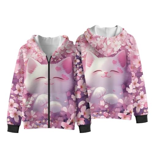 Girls Zip Up Fleece Hoodie 3D Printed Hooded Sweatshirt Hoody Coat with Pocket 6-16 Years
